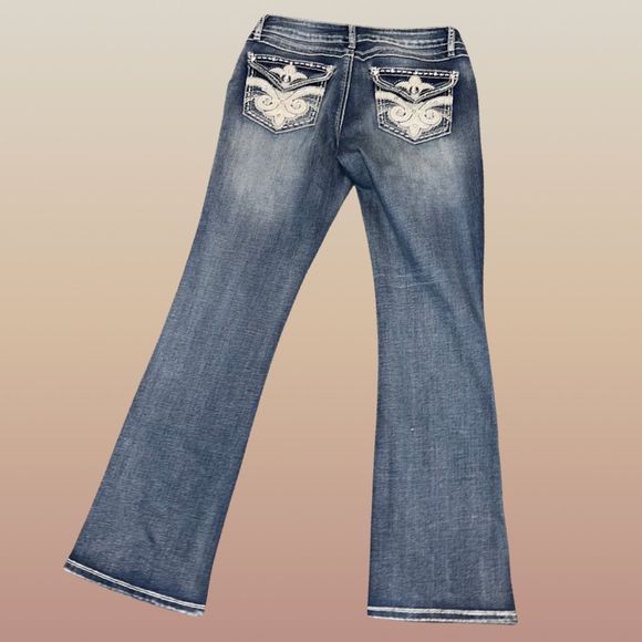 Juniors Project Indigo Embroidered ￼Faux Leather Pocket Jeans Size 9 - Picture 4 of 6